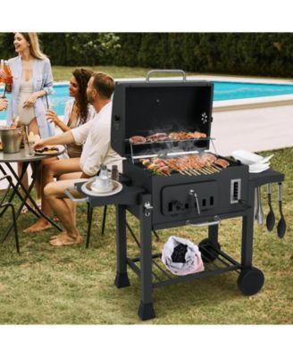 24-Inch Barrel Charcoal Grill with 2 Folding Side Tables and 544 sq.in Cooking Area