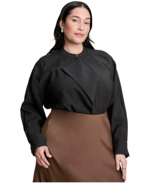 Женская блузка ELOQUII Neck Pleat, цвет: Чёрный оникс