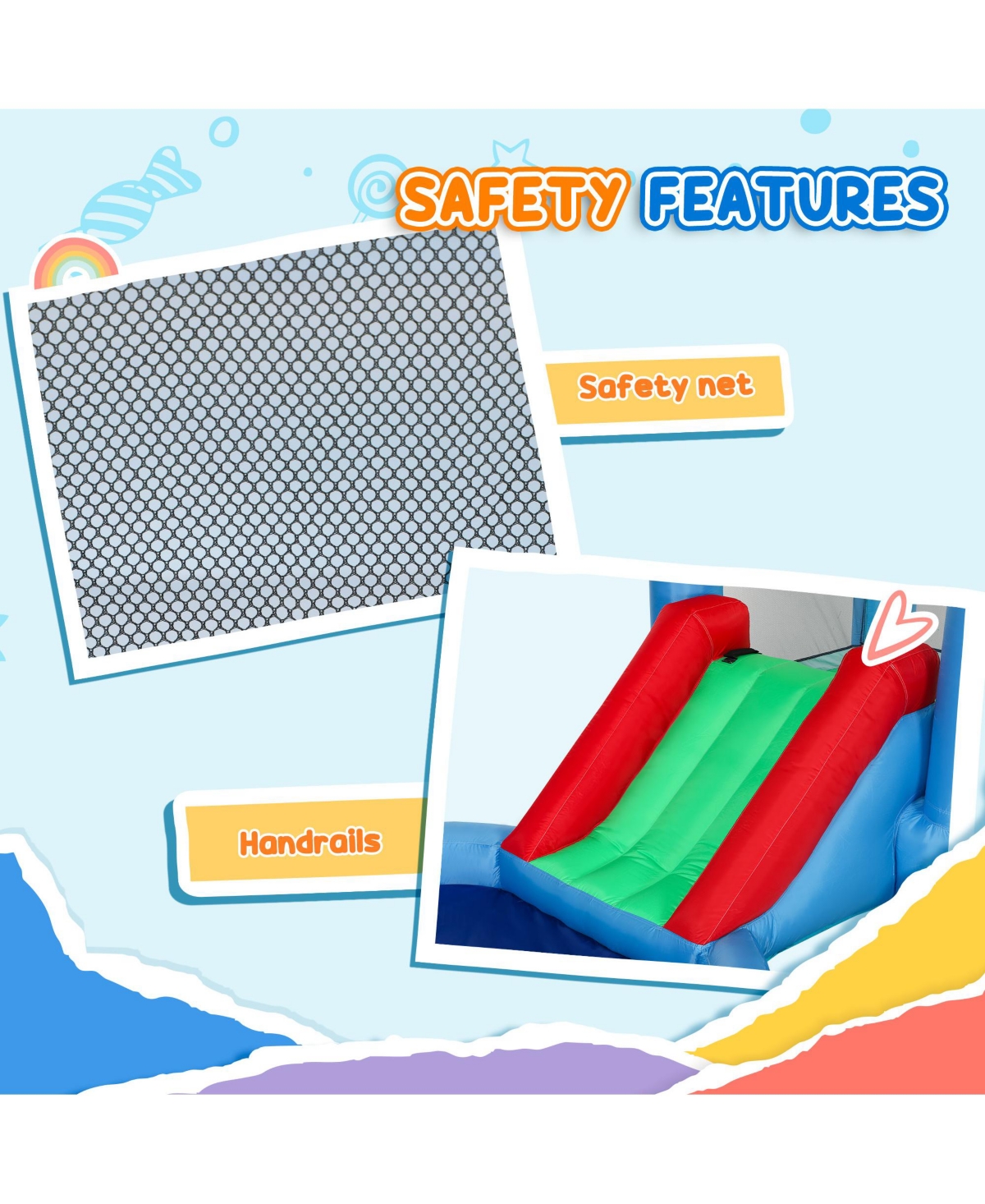 Qaba Inflatable Bounce House, 4 in 1 Bouncy Castle with Blower, Multicolor