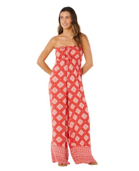 Женский комбинезон Rip Curl Ventura Shirred Strapless Jumpsuit, цвет: Красный
