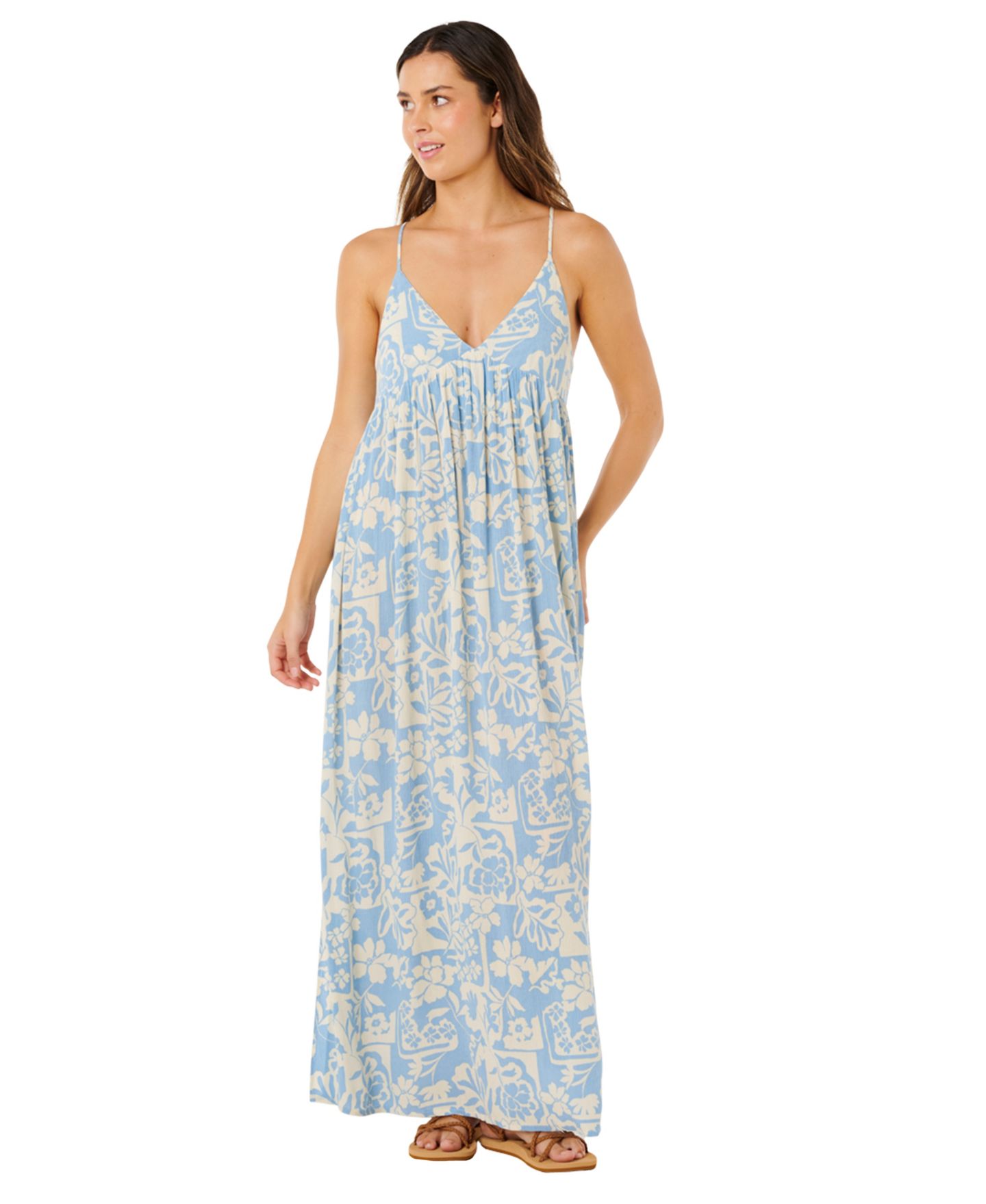 Женские платья Rip Curl Party Pack Yardage Print V-Neck Maxi, цвет: Синий — фото 1