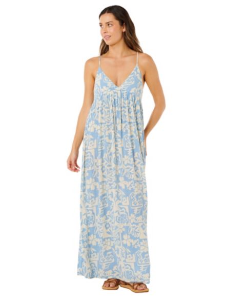 Женские платья Rip Curl Party Pack Yardage Print V-Neck Maxi, цвет: Синий