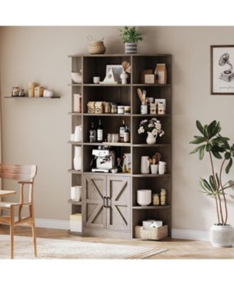 Bookshelf with Doors,6 Tier Bookcase with Storage Cabinet, Modern Farmhouse Freestanding Wood Display Shelves with Book Storage Cabinet