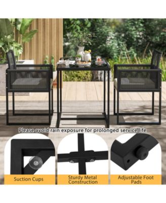 3PCS Patio PE Wicker Furniture Set Cushioned Chairs w/Folding Backrest Backyard