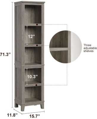 5 Tier Rustic Wooden Narrow Bookcase for Home Office