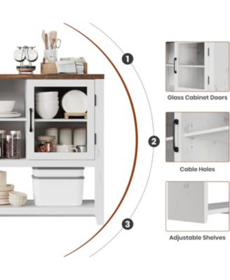 53" Kitchen Buffet Sideboard, Modern Coffee Bar Table with 2 Glass Doors & 3 Shelves, Storage Cabinet for Living Room, Entryway, Dining Room
