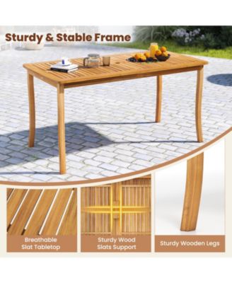 3 Pieces Outdoor Dining Set for 4 People Patio Acacia Wood Table & Bench Set