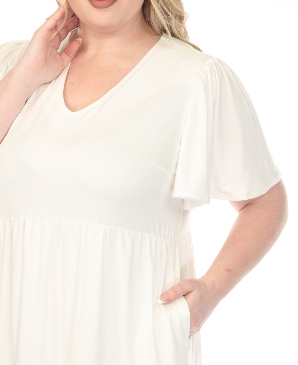 White Mark Plus V-Neck Short Sleeve Dress