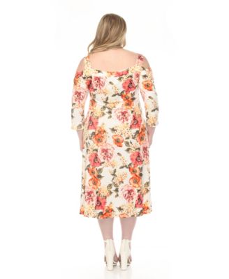Plus Size Cold Shoulder 3/4 Sleeve Dress