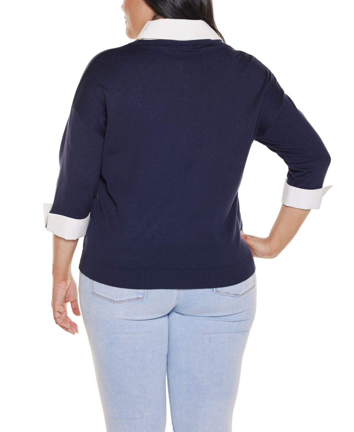 Belldini Plus Woven-Collar Twofer Sweater