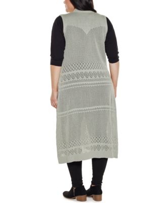 Plus Size Pointelle Sleeveless Duster Cardigan