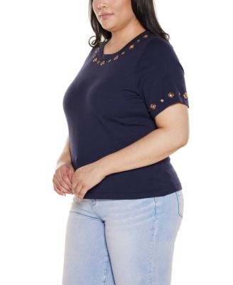 Plus Size Grommet-Detail Crew-Neck Sweater