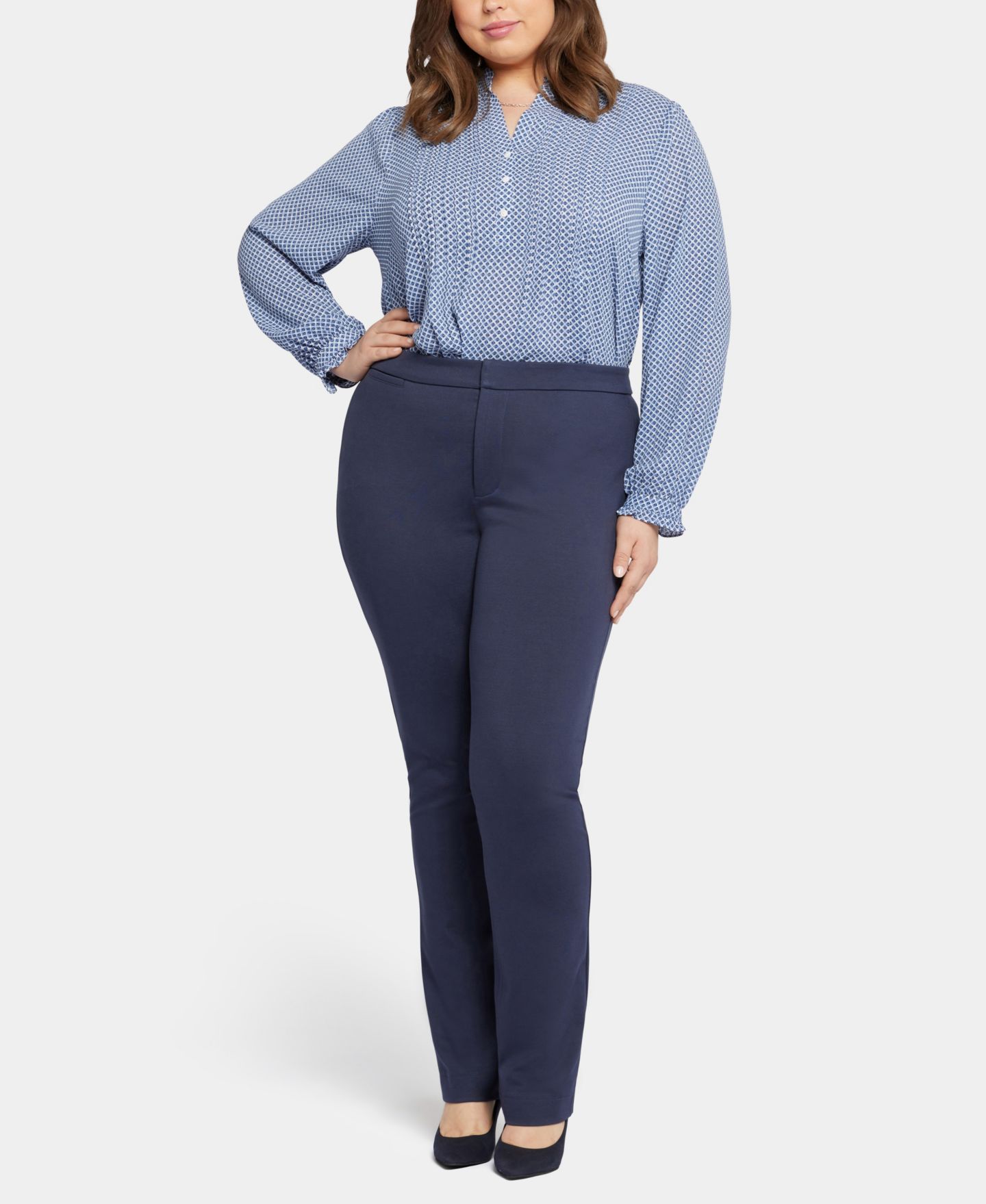 Женские брюки NYDJ Plus Size Slim Trouser Mid-Rise, цвет: Тёмно-синий — фото 1