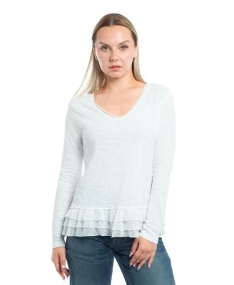 Women's V-Neck Mixed Media Long Sleeve Tee