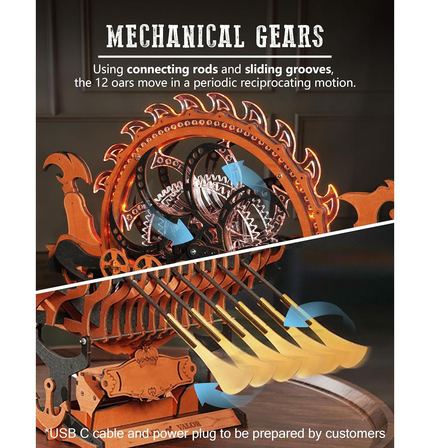 Детский пазл Robotime LK802 Viking Dragon Ship Mechanical Wooden Puzzles, 229 Pieces 3D Puzzles for Adults, Crafts for Adults Hobby Building Kit, цвет: Коричневый — фото 2
