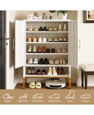 2-Doors Shoes Cabinet, 7-Tier Hidden Shoe Rack, Modern Narrow Shoe Storage Cabinet with Adjustable Shelves for Entryway, Hallway, Closet