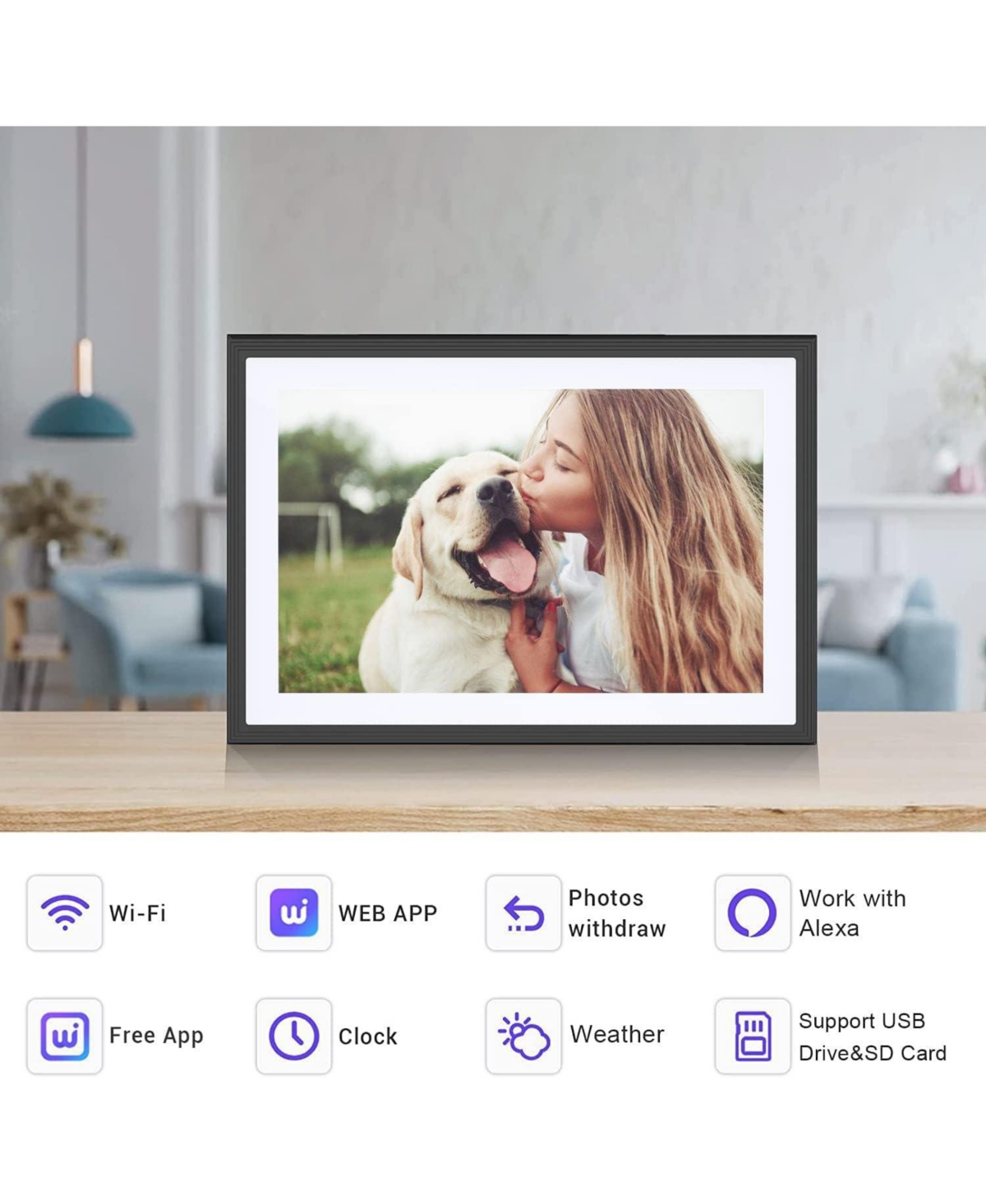 Mezed 10.1 Inch Smart Digital Calendar and Photo Frame Hd Touch Screen Family Organizer with Meal Planner Duty Chart and Weather Black and White