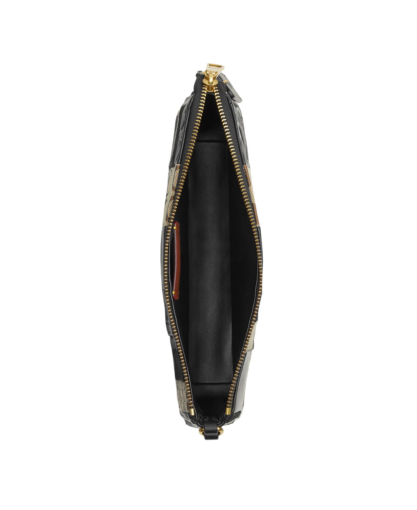 Женская сумка COACH Plaza Medium Patchwork Signature Jacquard Slim Shoulder Bag 25, цвет: Латунный / Чёрный разноцветный — фото 6