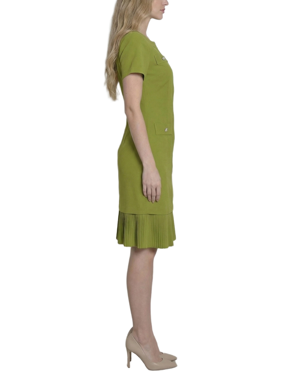 Ny Collection Petite Short Sleeve Pleat Hem Dress