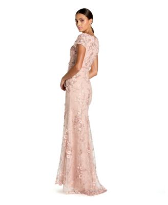 Women's Floral Applique Boat Neck Short Sleeve Gown