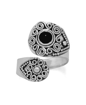 925 Sterling Silver Oxidized Black Simulated Onyx Adjustable Wrap Spoon Ring Size 9 Ring