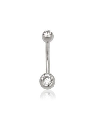 Solid 14k Gold 14G Double Bezel Cubic Zirconia Curved Belly Button Ring Body Piercing Ring