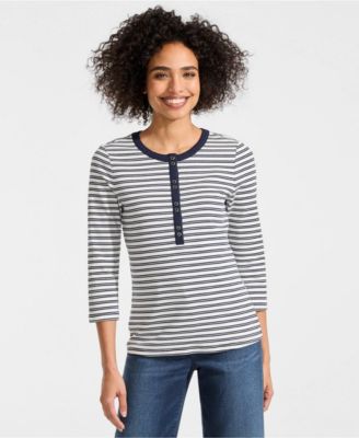 Women's 3/4 Sleeve Polished Rib Henley Top