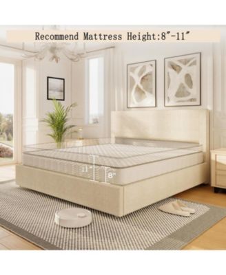 Platform Upholstered Corduroy Channel Tufted Headboard, 4 Storage Drawers Bed Frame with Strong Wooden Slat Support