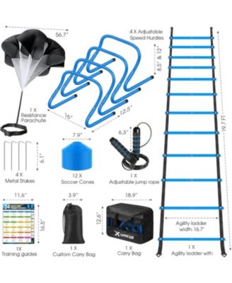 20ft Agility Ladder Training Set with 12 Cones, 4 Hurdles, Jump Rope & Parachute for Soccer, Basketball, Football – Kids to Adults