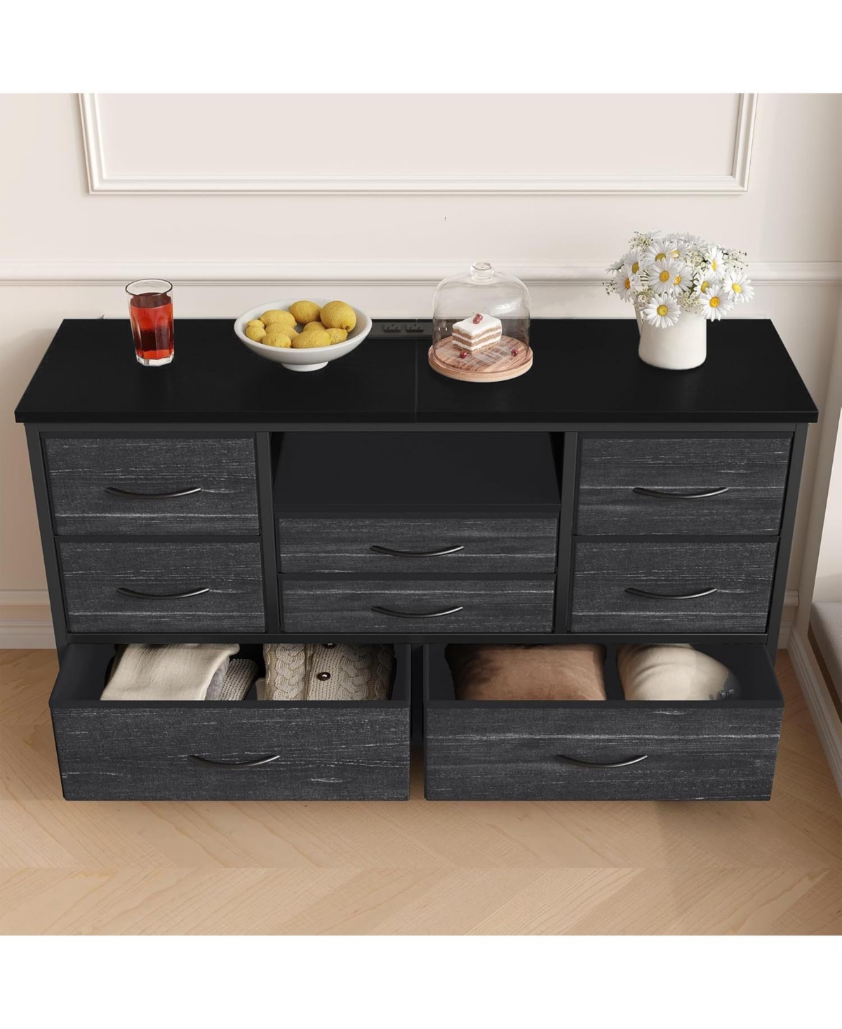 gaomon 47" 8-Drawer Tv Stand, Led Media Console with Power Outlet for Bedroom & Living Room