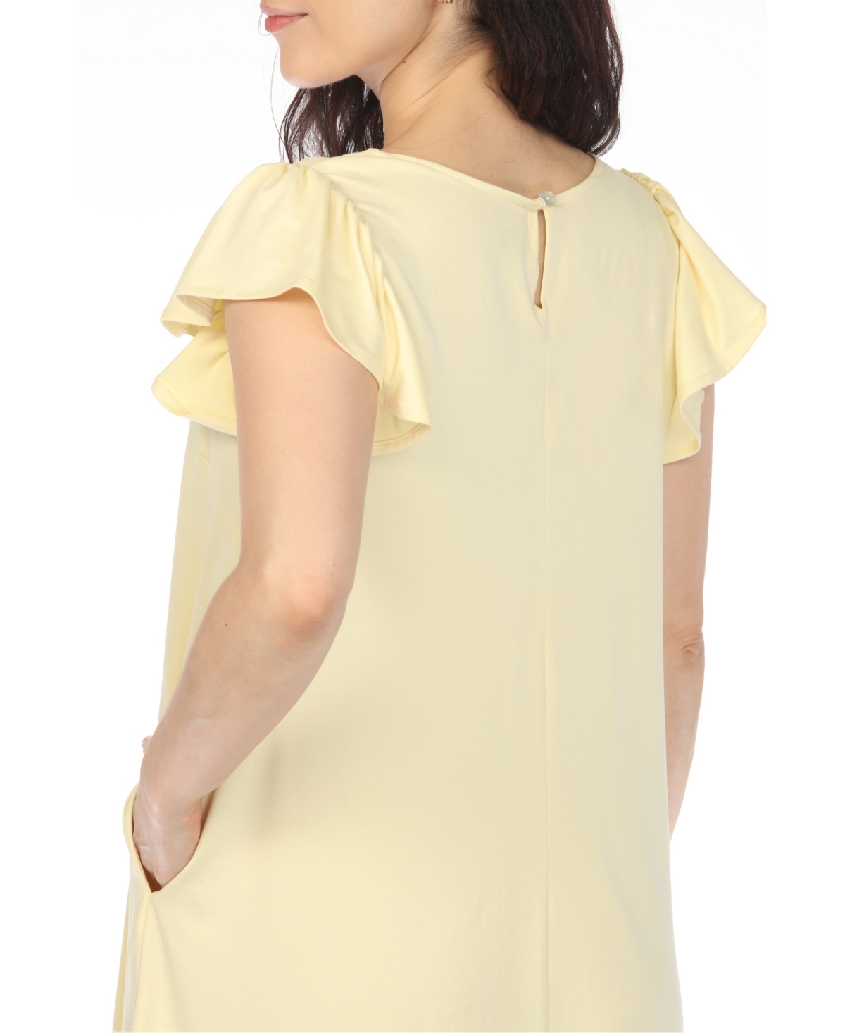 White Mark Women's Crew Neck Ruffle Sleeve Dress