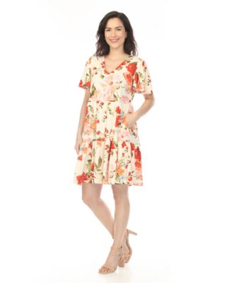 Women's V-Neck Tropical Flower Short-Sleeve Dress