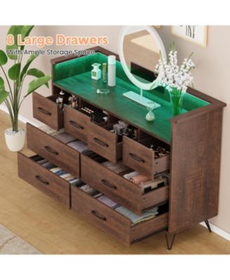 8 Drawer Dresser with Charging Station and RGB Lights, Wide Bedroom Chest
