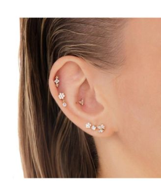 Solid 14k Yellow Gold Marquise Cubic Zirconia Butterfly Cartilage Labret Flat-back Piercing