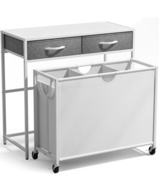 Dresser with 3 Section Laundry Hamper and 2 Drawers for Laundry Room Organization