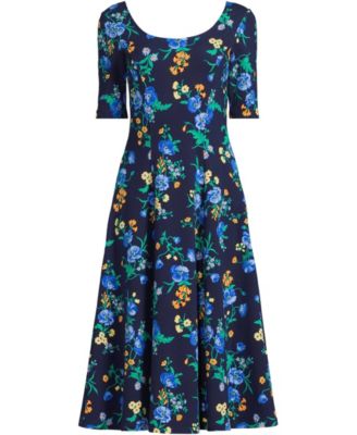 Women's Starfish Elbow Sleeve Midi Fit and Flare Dress