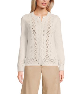 Women's Pointelle Crew Neck Cardigan Sweater