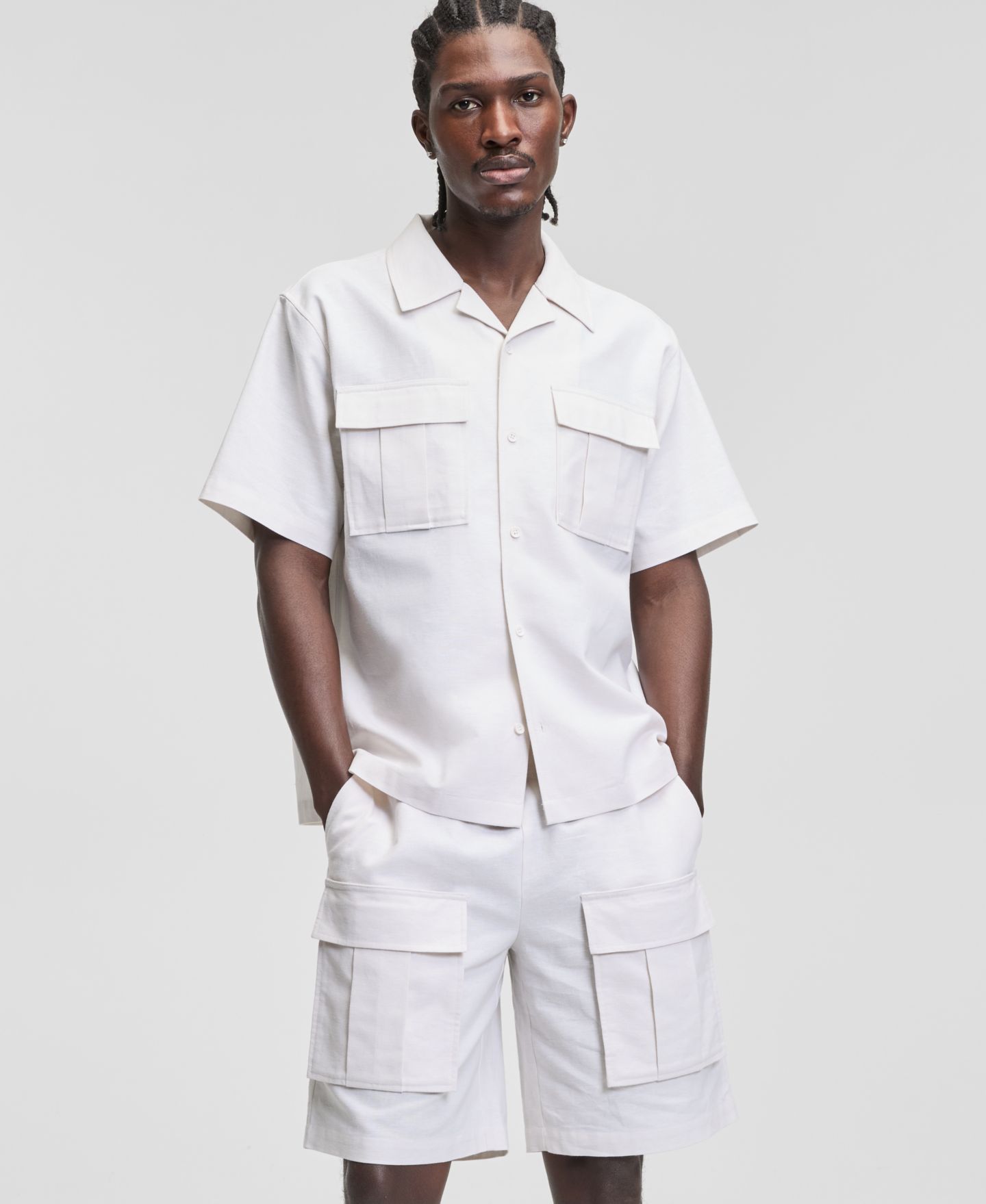 Мужская рубашка Mode of One Linen & Cotton Relaxed Utility, цвет: Состаренный кремовый — фото 1