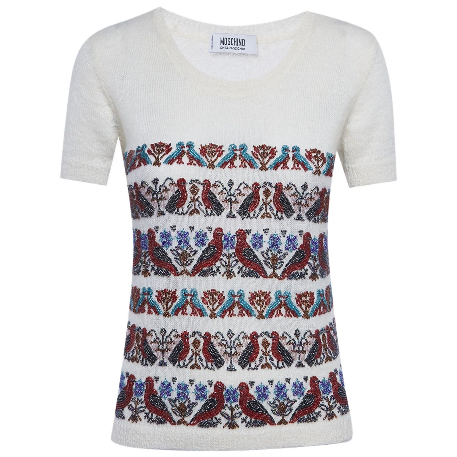 Women's Cheap And Chic Beaded Mohair Shirt Sleeve Sweater