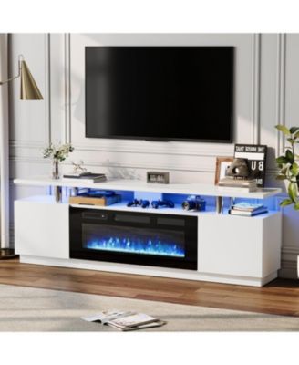 70" Fireplace TV Stand with 36" Electric Fireplace Heater, 12 Flame and 7 LED Color Modes, High-Gloss Entertainment Center with 2-Tier Storage