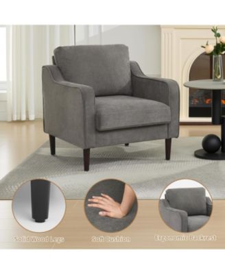 Mid-Century Modern Accent Chairs,Modern Linen Fabric Armchair for Living Room,Comfy Sofa Chairs with Scooped Arms