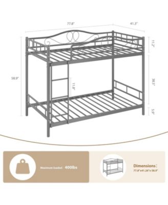 Bunk Bed Twin Over Twin, Heavy Duty Metal Bunk Bed with Safety Guardrail & Ladder