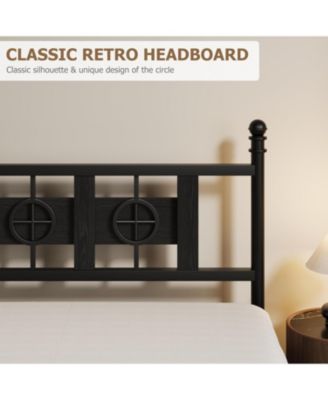 King Size Bed Frame with Headboard and Footboard, Metal King Bed Frame w/Vintage Circular Design & Storage Space Under Bed, Easy Assembly