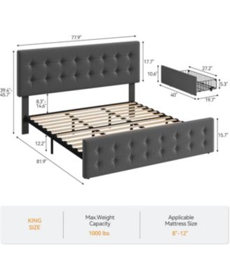 Bed Frame with 4 Storage Drawers and Headboard, Linen Upholstered Platform Bed Frame