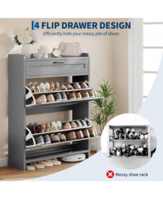 Shoe Cabinet with 2 Flip Drawers & 1 Top Drawer, Wooden Shoe Storage Organizer, Adjustable Shelves, Hidden Cabinet for Hallway or Living Room