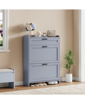 Shoe Cabinet with 2 Flip Drawers & 1 Top Drawer, Compact Wooden Shoe Organizer, Freestanding Storage for Entryway, Apartment