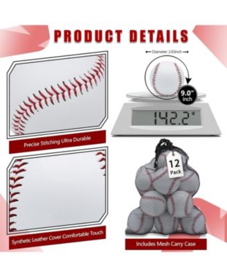 Pack of 12 Practice Baseballs with Rubber Core and Synthetic Leather Cover Standard Size Training Balls for Batting and Pitching