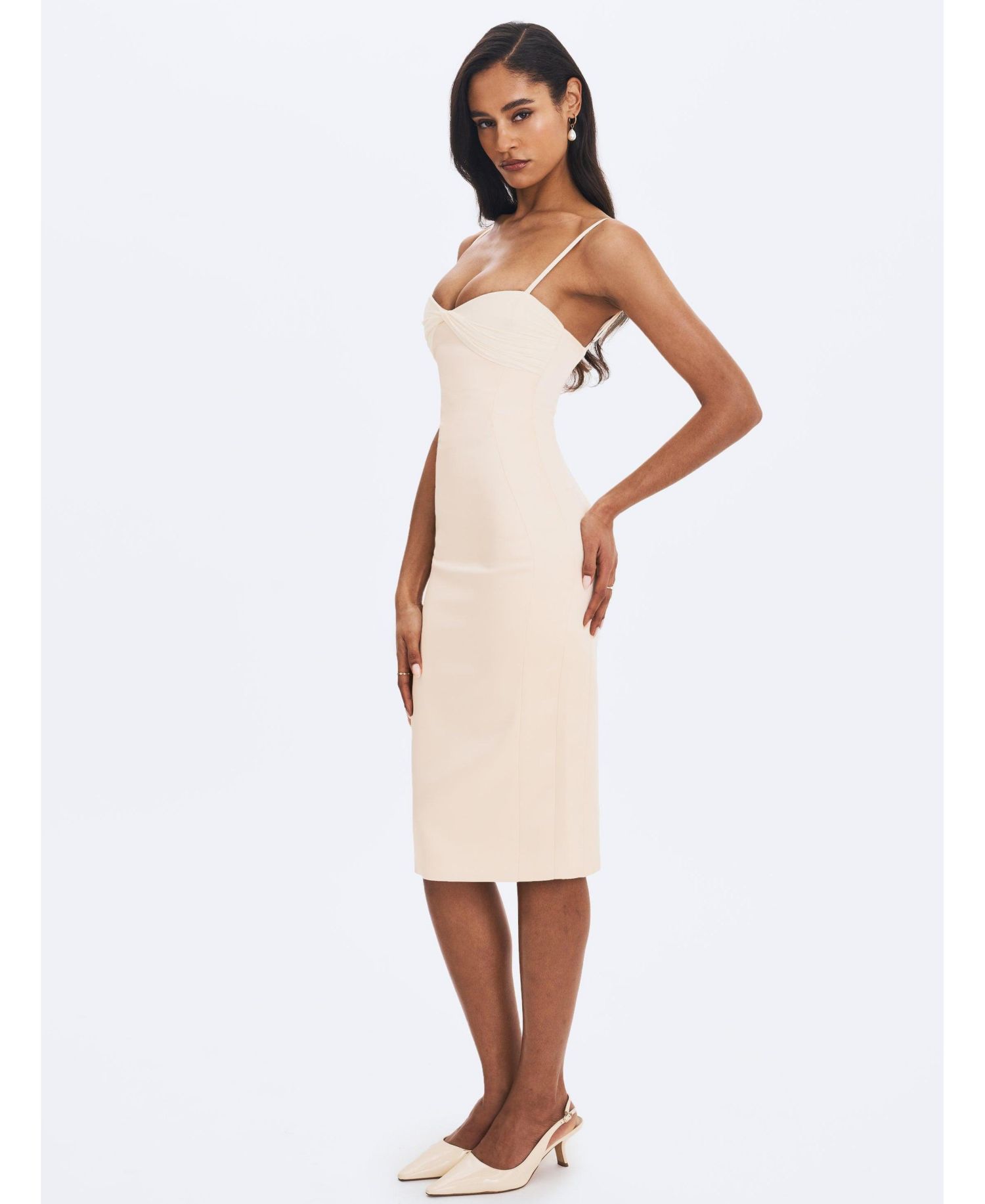 Women's Gracie Butter Ruched Satin Midi Dress
