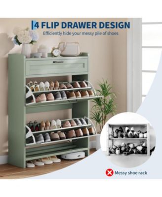 Shoe Cabinet with 2 Flip Drawers & 1 Top Drawer, Modern Wooden Shoe Organizer Cabinet for Entryway, Hallway, Living Room