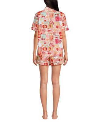 Women's Cotton Poplin 2 Piece Pajama Set - Short Sleeve Top and Shorts